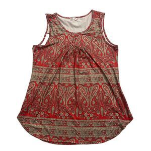 Halife Women’s Artisan Vibe Red Paisley Floral Sleeveless Tunic Top